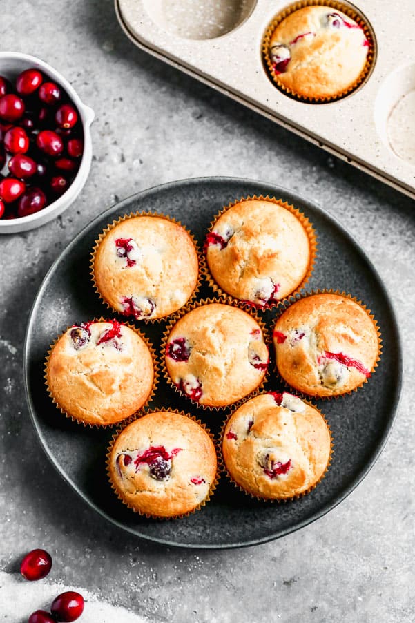 Cranberry muffins on a plate. 