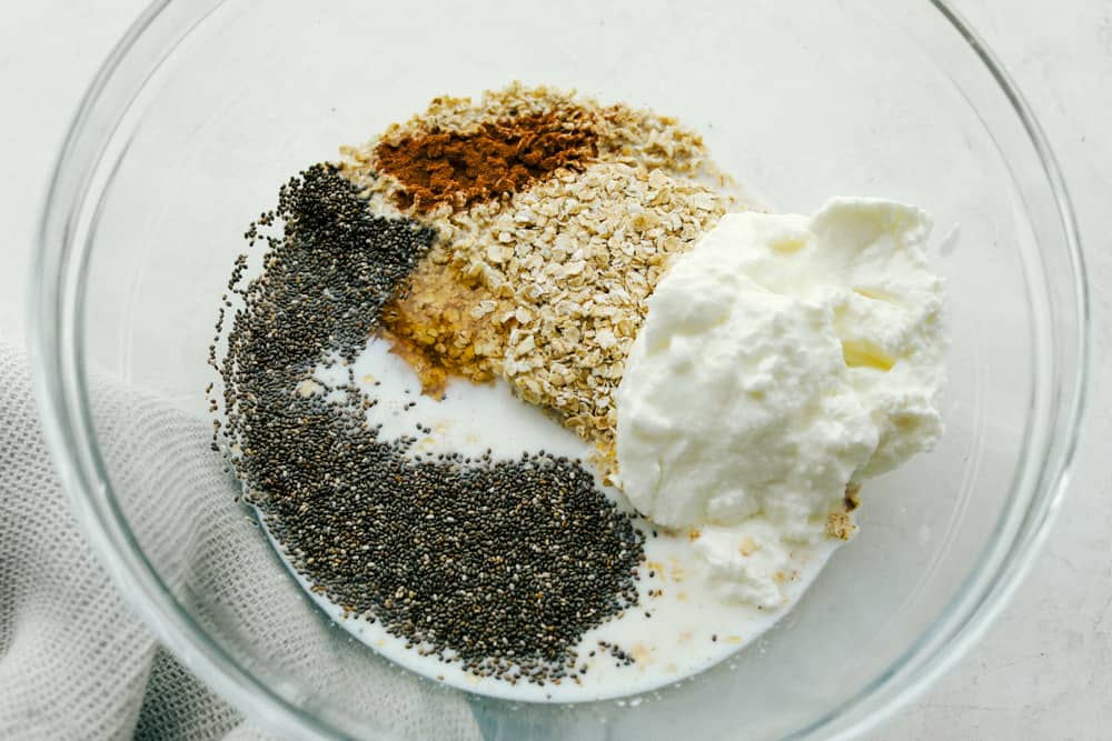 The basic ingredients for making over night oats. 
