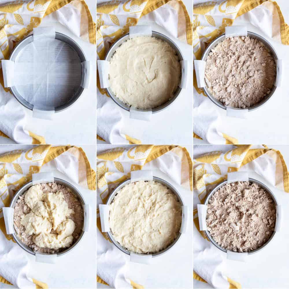 A collage of how to assemble coffee cake