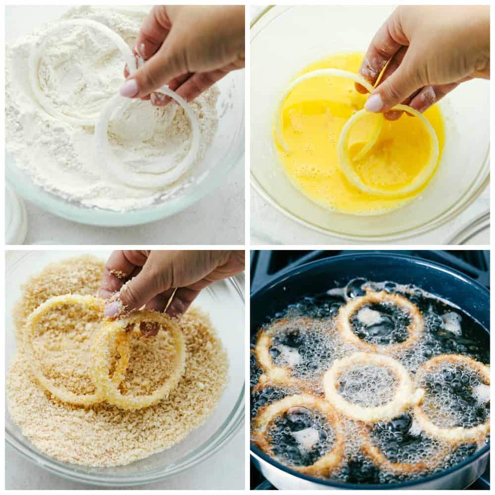 Steps to make onion rings.
