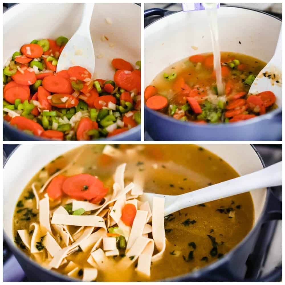 Chicken noodle soup process of cooking
