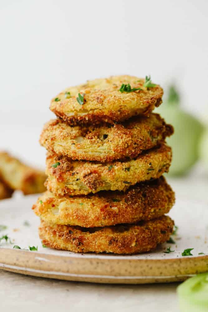 Stack of fried green tomatoes.