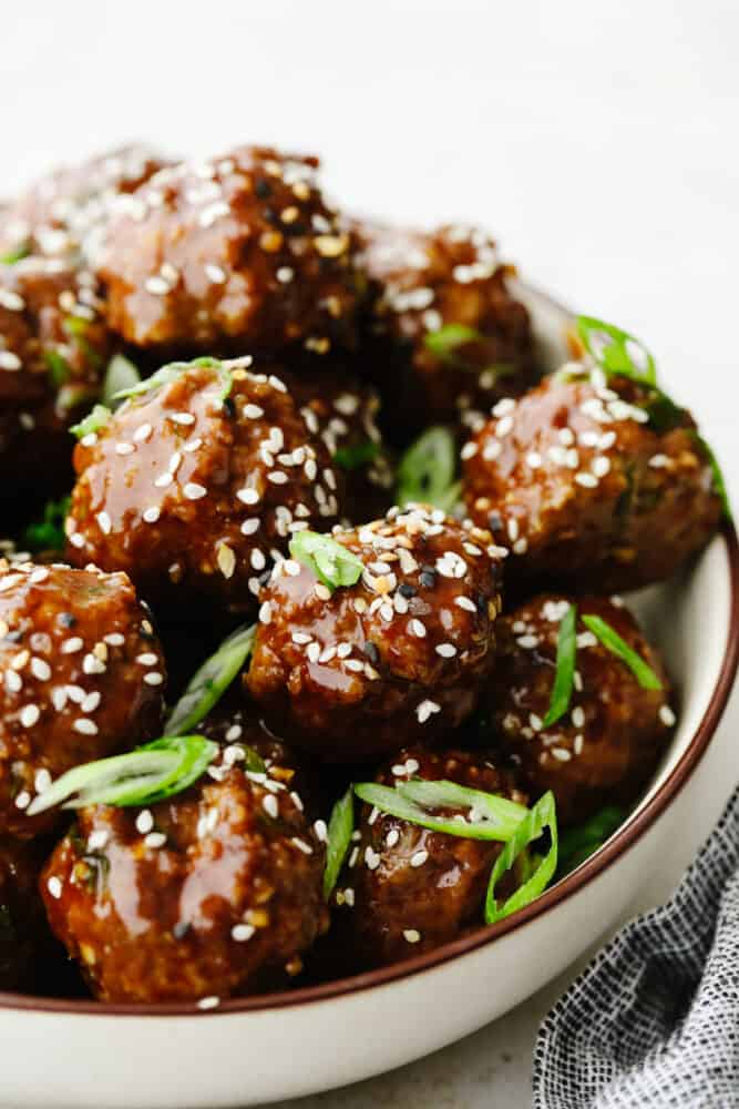 Asian meatballs in a bowl. 