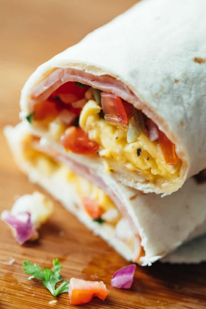 Breakfast burritos stacked on top of each other