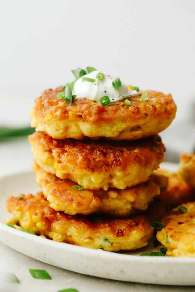 A stack of corn fritters. 