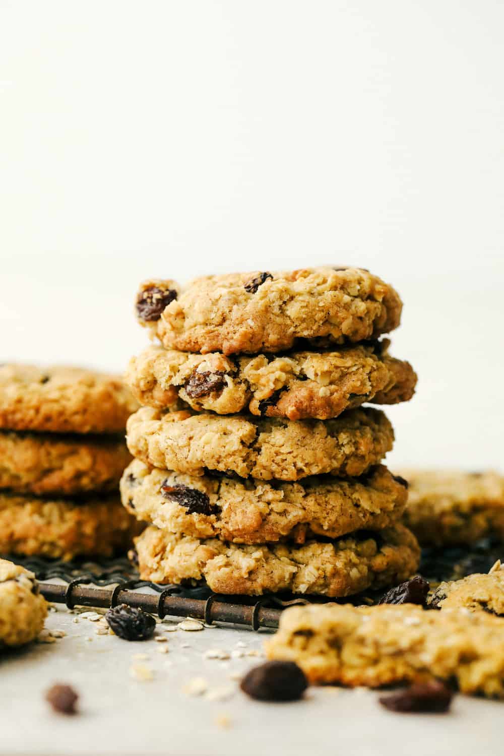 A stack of oatmeal cookies ready to eat. 