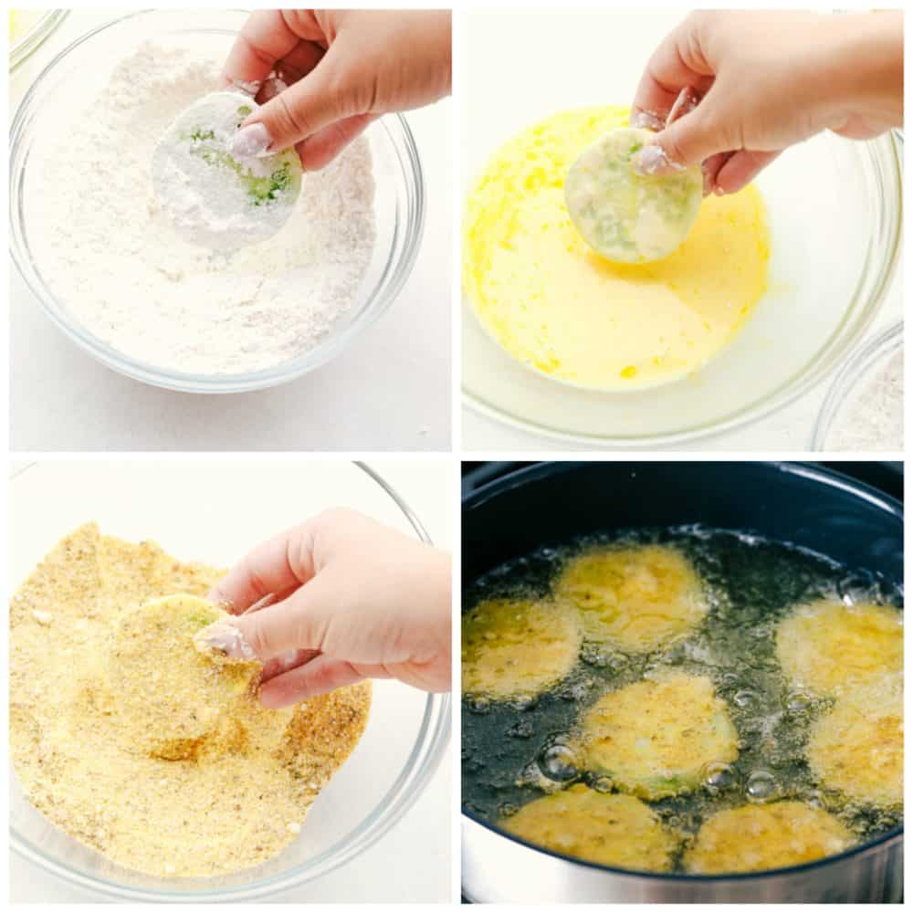 Steps to make fried green tomatoes.